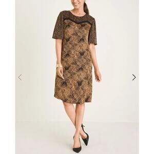 NWT‎ $129 Chico's Animal Print Blocked Sheath Dress 2.5 US 14 Viscose Leopard